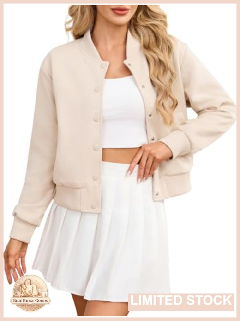 Faux Suede Cropped Varsity Bomber Jacket Button Front Casual